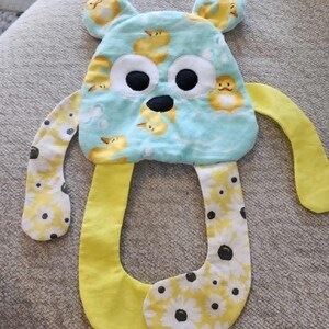 Crinkle Bunny Sensory Toy: Yellow rubber duckies Flannel, Yellow Dimple Dot Minky Lovey ASMR zdjęcie 1