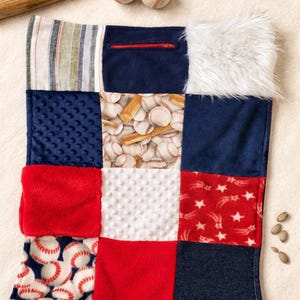 Sensory blanket long plush faux fur stress Alzheimer's dementia kids baseball lap blanket fidget dimple dot minky zipper pouch image 1