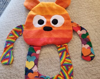 Sensory toy Crinkle buddy Bear lovie dimple dot minky crinkle material ASMR fidget toy soft  crinkle toy sunset stripes fleece rainbows