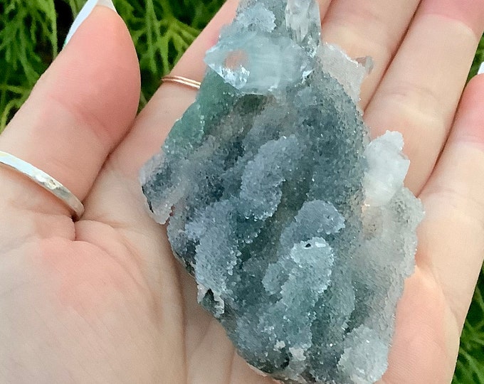 Chalcedony Stalactite Crystal Cluster ~ 1.6 oz. ~ 3" Long ~ with Clear Apophyllite ~ Super High Quality ~ Meditation, Ultra Sparkling