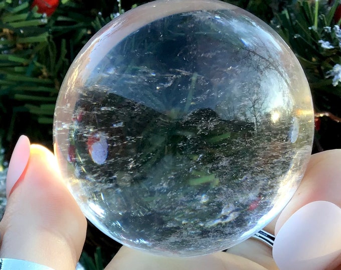Clear Quartz Crystal Ball: Polished Sphere with Silver Inclusions