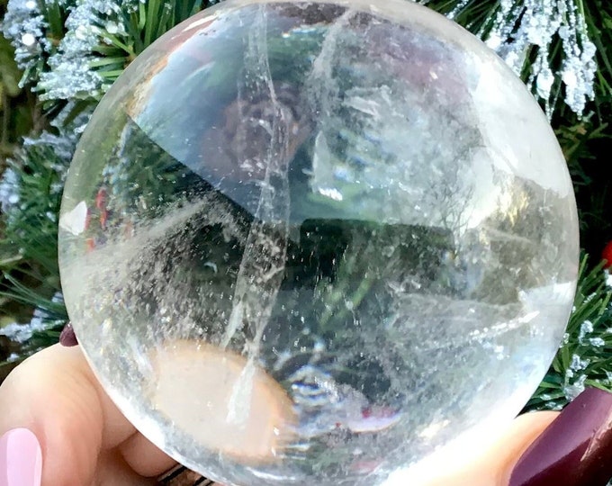 Large Clear Quartz Crystal Ball: Polished Sphere, Home Decor (1 1/2" Wide)