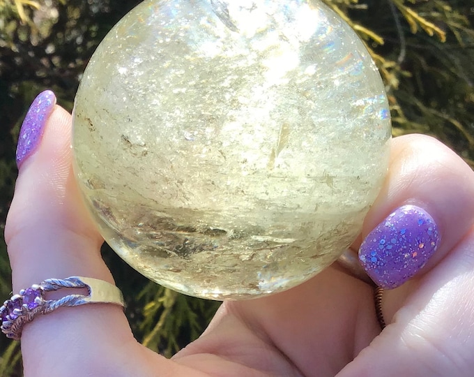 Citrine Quartz Crystal Ball: 2" Sparkling Rainbow Inclusions, Altar Decor