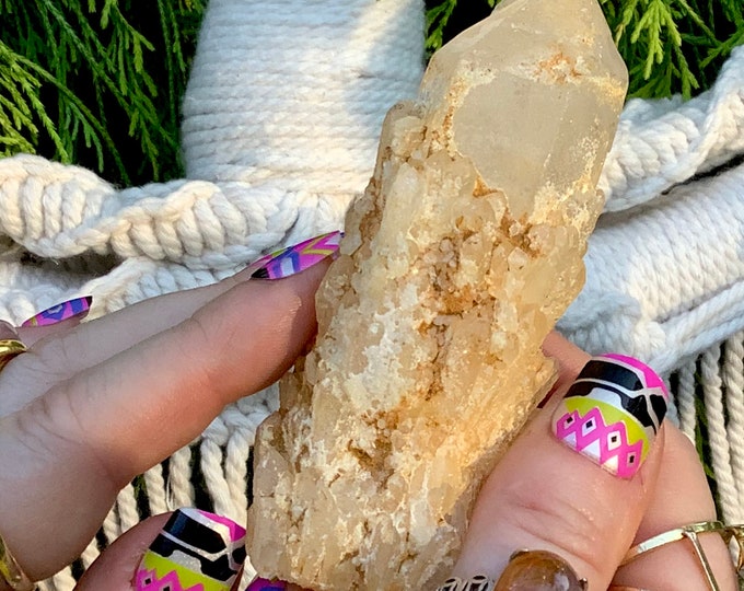 Tibetan Golden Healer Elestial Quartz Crystal Point ~ 3.5 oz. ~ 3 1/2" Long ~ Frosted Gold Cascading Baby Points ~ Fast & Free Shipping