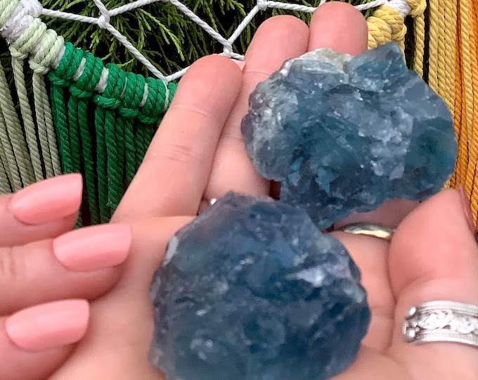 Blue Fluorite Crystals ~ Duo of Pocket or Altar Crystals ~ 2 Gorgeous, Glowing Sparkling Fluorites ~ Meditation, Third Eye Chakra ~