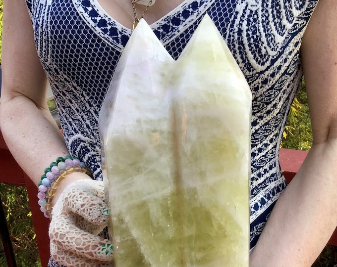 Citrine Twin Flame Crystal Generator ~ Large 15 Lb. ~ 15" Tall ~ Stunning Yellow White Banded Inclusions ~ Free Standing Display Crystal