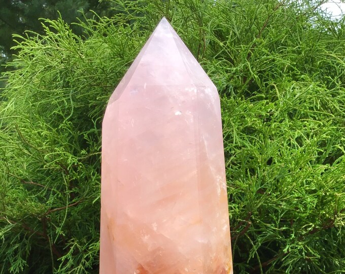Rose Quartz Crystal Generator ~ 6 Lb. ~ 10" Tall Tower ~ Pink Golden Healer Inclusions ~ Fast Free Shipping