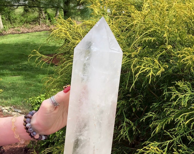 Clear Quartz Crystal Generator ~ Large 12 lb. ~ 15" Tall ~ White Clouds ~ Ultra Sparkling Rainbow Inclusions ~ Fast & Free Shipping