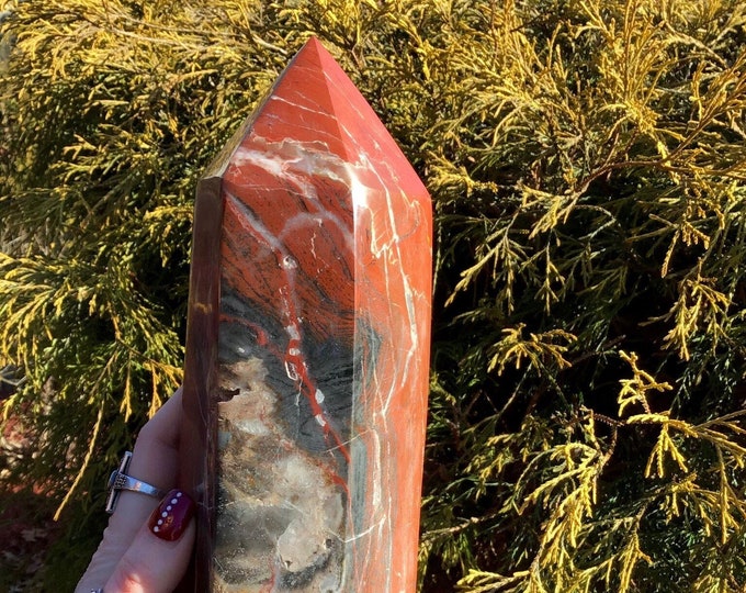 Red Jasper Crystal Generator ~ Large 4 lb. 8 oz. ~ 8" Tall Tower ~ Reiki, Feng Shui, Altar Display ~ Fast & Free Shipping