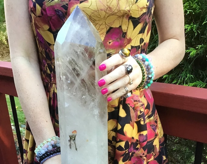 Clear Quartz Crystal Generator ~ Large 16 Lb. 13 oz. ~ 22" Tall ~ White Ghost Clouds ~ Sparkling Clear Rainbow Inclusions ~ Fast Shipping