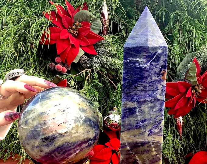 Blue Sodalite Crystal Ball & Tower with Stand ~ Crystal Gift Set ~ Generator and Sphere Display ~ Free Gift-Wrapping ~ Fast Free Shipping