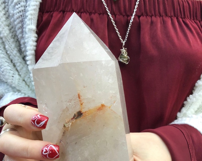Golden Healer Quartz Crystal Generator ~ Large 3 lb. 6 oz. ~ 6" Tall Tower ~ Big Sparkling Rainbow Red Phantom Inclusions ~ Free Shipping