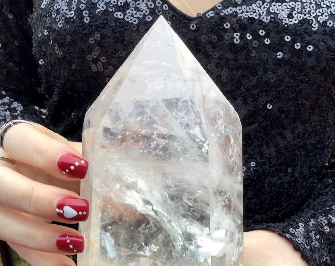 Clear Quartz Crystal Generator ~ Large 3 lb. 4 oz. -~ 6" Tall Tower ~ Sparkling Rainbow Inclusions ~ Free Shipping