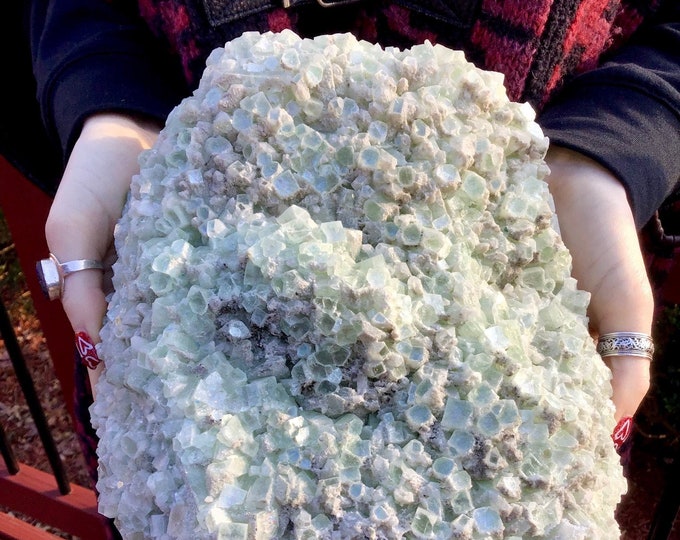 Mint Green Apophyllite Crystal Cluster ~ Large 11 lb ~ 10" Long ~ Beautiful Soft Pastel Hue Colors ~ Zeolite Specimen ~ Fast & Free Shipping