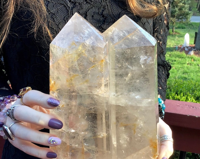 Clear Quartz Twin Flame Crystal Generator ~ Large 7 lb. 11 oz ~ 7 1/2" Tall Double Point Tower ~ Fast & Free Shipping