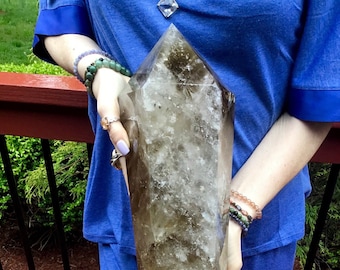 Citrine Crystal Double Terminated Smokey Quartz Generator Large 17 lb. 15 oz. Wand ~ 17" Long ~ Sparkling Inclusions ~ Fast & Free Shipping