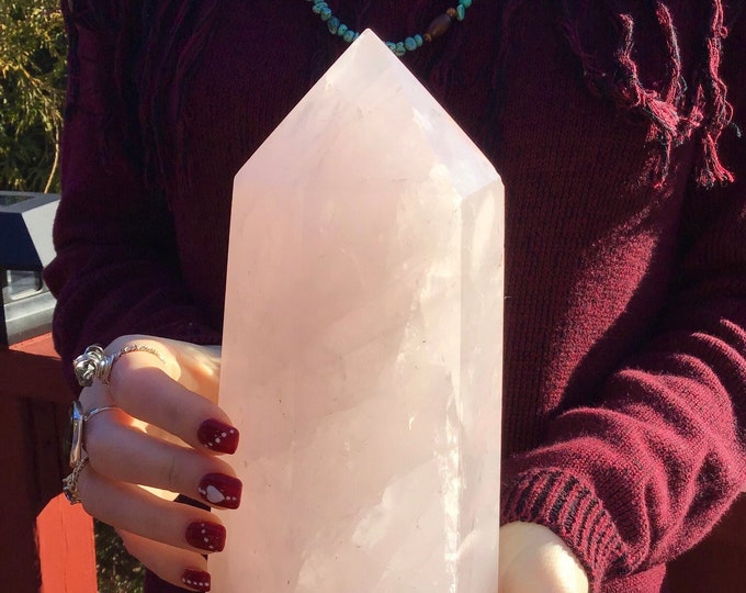 Rose Quartz Crystal Generator ~ Large 6 lb. 15 oz.~ 10" Tall ~ 4" wide ~ Big Sparkling Inclusions