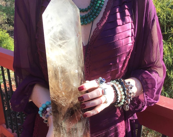 Clear Quartz Crystal Generator ~ Large 11 Lb. 12 oz. ~ 16" Tall Tower ~ Smokey inclusions ~ Stunning Display Crystal ~ Fast & Free Shipping