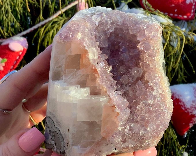 Amethyst Crystal Cluster ~ Large 1 lb. 15 oz. ~ 4" Tall ~ Beautiful Purple Quartz Points ~ Calcite Inclusions ~ Fast & Free Shipping, USA ~