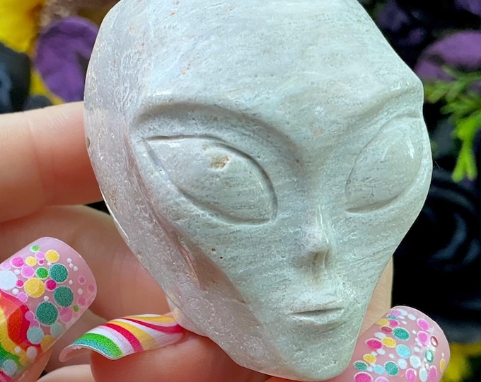 Fossilized Coral Stone Mini Crystal Skull ~ 5 oz ~ 2" Tall ~ Peach & Gray Colors ~ Expertly Hand -Carved Display Sculpture