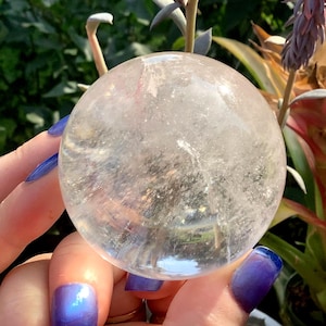 Clear Quartz Crystal Ball ~ Large 8 oz. ~ 1 1/2&quot; Wide ~ Stunning Metaphysical Home Decor ~ Silver and Rainbow Inclusions ~ Fast Shipping ~