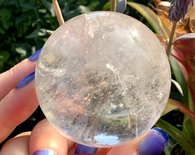 Clear Quartz Crystal Ball ~ Large 8 oz. ~ 1 1/2" Wide ~ Stunning Metaphysical Home Decor ~ Silver and Rainbow Inclusions ~ Fast Shipping ~