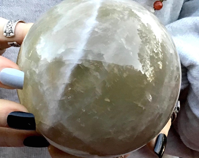 Large Banded Citrine Quartz Crystal Ball: Golden Inclusions, 4" Wide