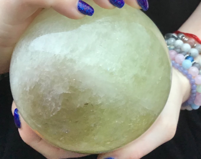 Citrine Crystal Ball ~ Large 3 Lb. 11 oz. ~ 4" Wide Polished Sphere ~ Golden Yellow & Smokey Quartz Inclusions ~ Home Decor ~ Free Shipping