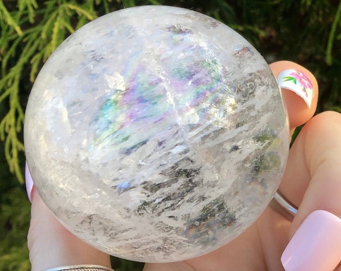 Ultra Clear Quartz Crystal Ball ~ 7.5 oz. ~ 2" Wide ~ Dazzling Rainbow Inclusions ~ 7 Chakras, Altar, Reiki Healing, Home Decor, Meditation
