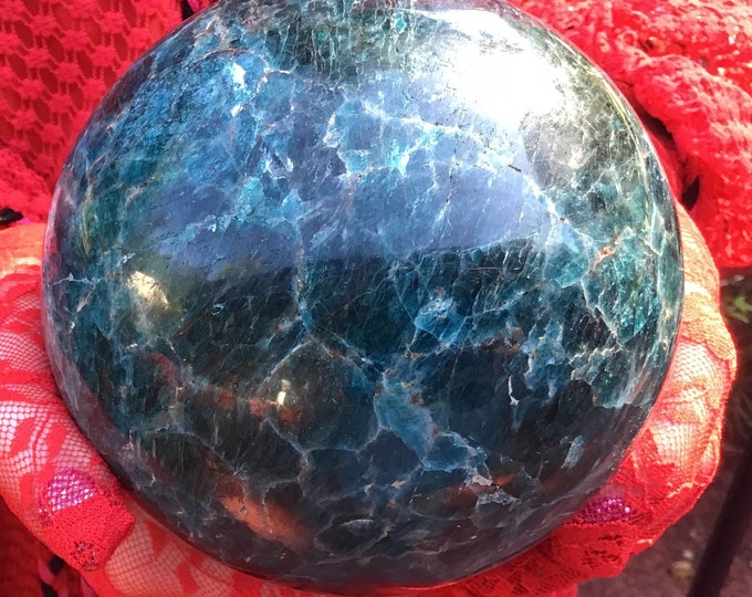 Large Blue Apatite Crystal Ball: 4.5" Polished Reiki Altar Decor