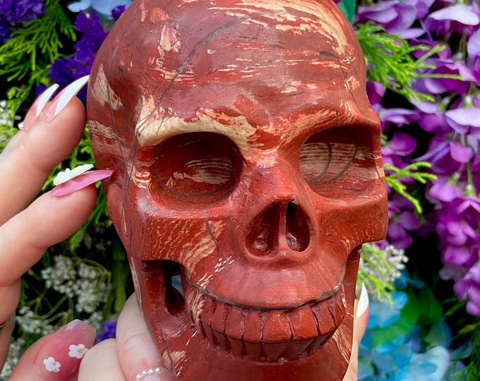 Red Jasper Crystal Skull ~ 3 Lb. 7 oz. ~ 5" Long ~ Root Chakra Reiki Healing Altar Display ~ Metaphysical Home Decor ~ Kundalini Meditation