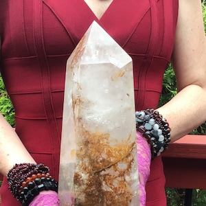 Clear Quartz Crystals Large 8 lb. 14 oz. Generator 11 Tall Golden Healer Sparkling Silver Inclusions Big Free-Standing Tower image 1