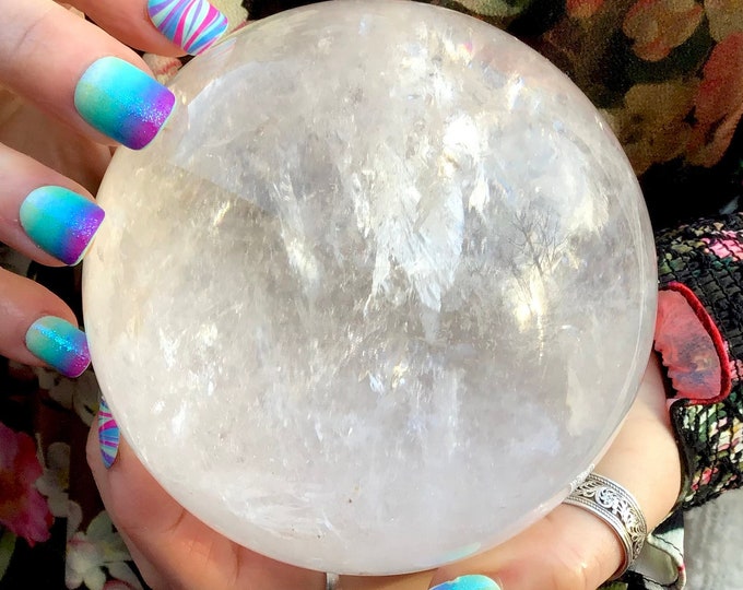 Clear Quartz Crystal Ball: 4" Polished Sphere with Sparkling Inclusions