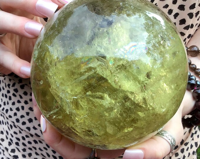 Clear Citrine Crystal Ball ~ Large 5 Lb. 11 oz. ~ 4 1/2" Wide ~ Sparkling Smokey Quartz Inclusions ~ Home Decor, Free Shipping from U.S.A. ~