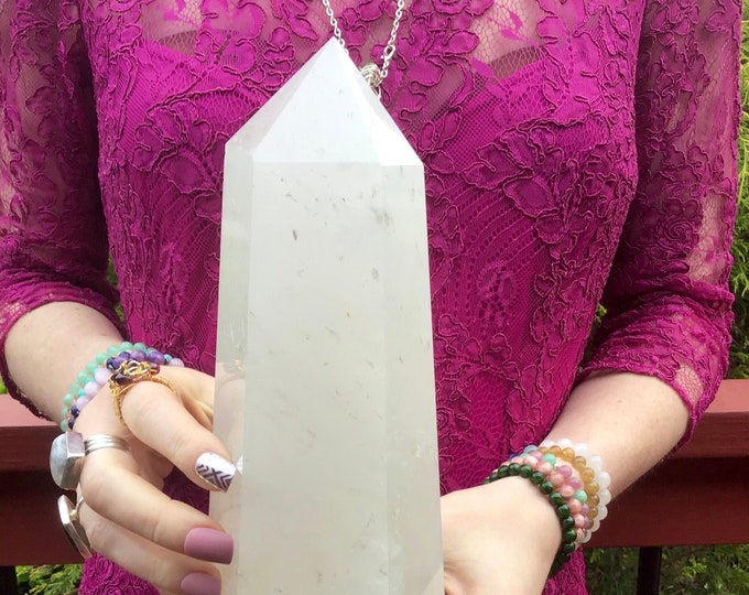 White Snow Quartz Crystal Generator ~ Large 4 Lb. 11 oz. ~ 9" Tall Tower ~ Reiki Altar Display ~ Sparkling Inclusions ~ Fast & Free Shipping