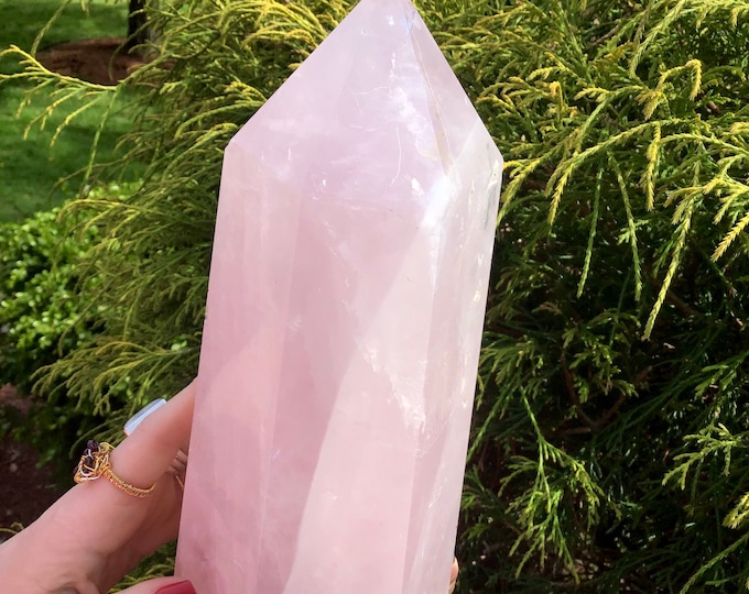 Rose Quartz Crystal Generator ~ Large 5 lb. 13 oz. ~ 9" Tall Tower ~ Swirling Pastel Pink and White Colors ~ Fast & Free Shipping, U.S.A. ~