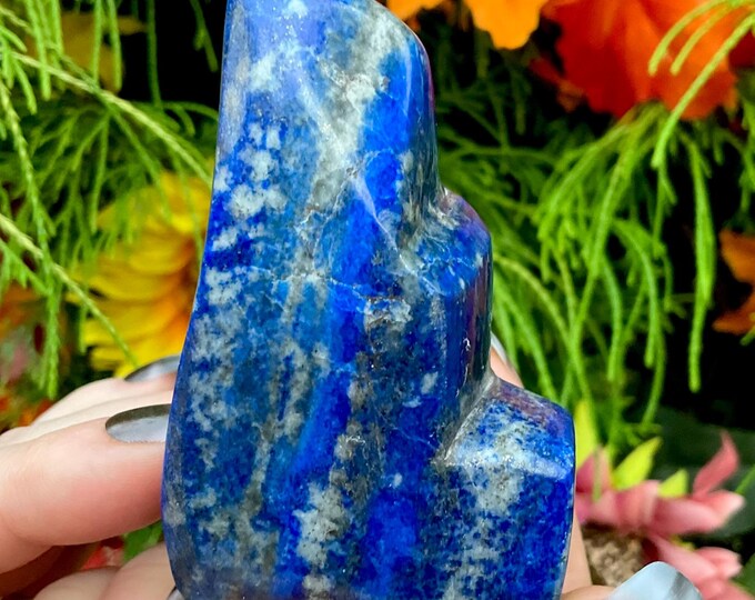 Lapis Lazuli Freeform Crystal ~ Large 6 oz. ~ 4" Long ~ Deep Blue Color with Sparkling Pyrite ~ Fast & Free Shipping from U.S.A. ~