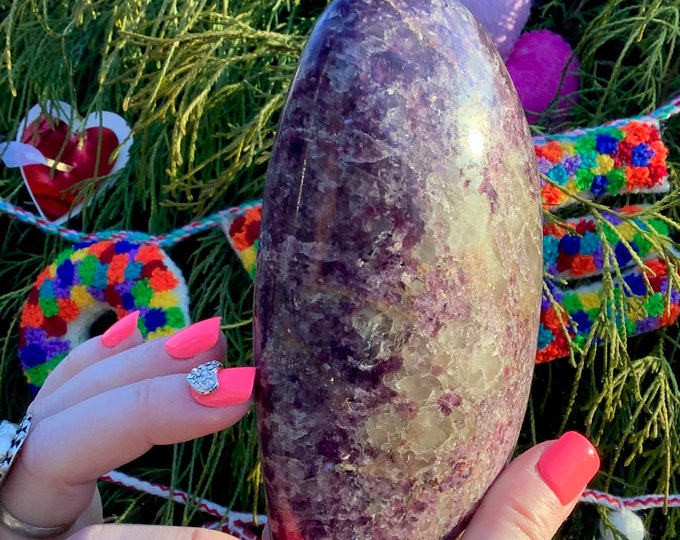 Lepidolite Crystal Free Form ~ Large 2 Lb. 4 oz. ~ 5 1/2" Tall ~ Flashing Deep Purple & Sparkling Silver Mica ~ Fast and Free Shipping, USA