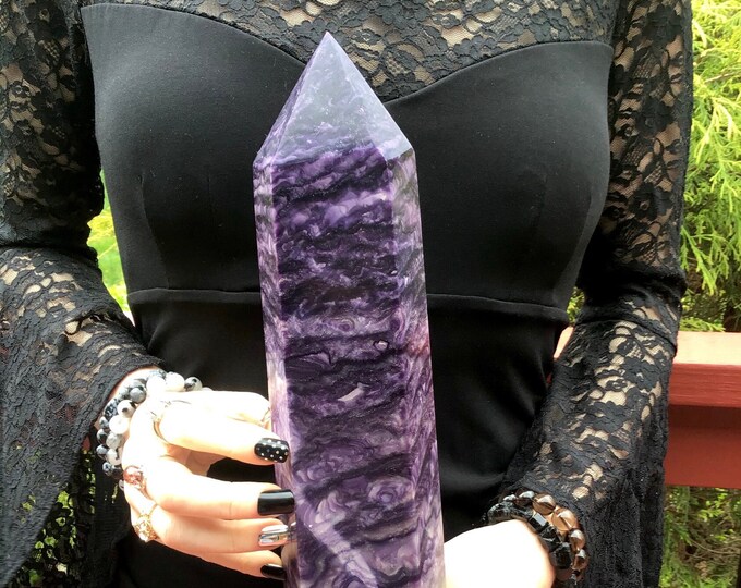 Purple Fluorite Crystal Generator ~ Large 6 lb. 6 oz. ~ 12" Tall ~ Swirling Violet Colors ~ Reiki Altar Meditation ~ Fast Free Shipping