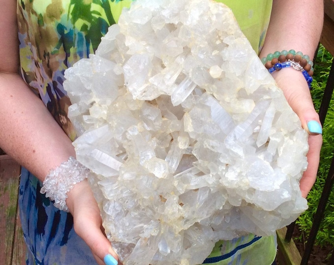 Large Clear Quartz Crystal Cluster ~ 24 Lb. ~ 10" Long ~ Gorgeous Display Cluster ~ Feng Shui ~ Centerpiece Entryway ~ Free Shipping in USA
