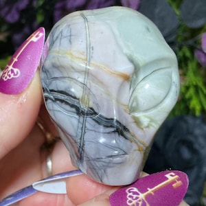 CLEARANCE ~ Picasso Jasper Alien Skull Crystal 6 oz. ~ 1 1/2" Long ~ One-of-a-Kind Color ~ Expertly Hand Carved Sculpture