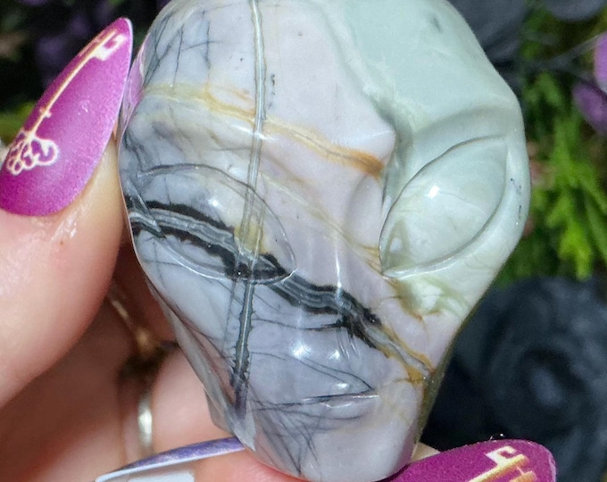 Picasso Jasper Alien Skull Crystal 6 oz. ~ 1 1/2" Long ~ One-of-a-Kind Color ~ Expertly Hand Carved Sculpture
