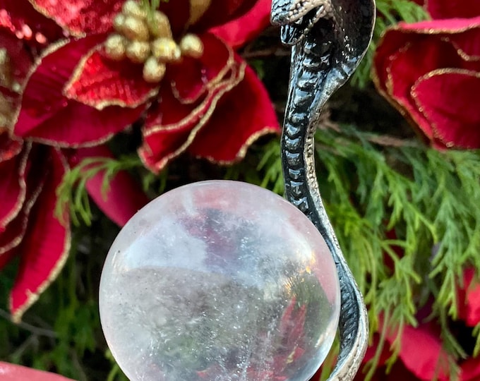 Brazilian Quartz Crystal Ball with Pewter Cobra Stand