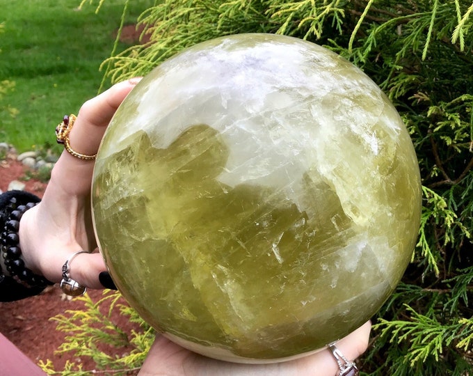 Large Citrine Crystal Ball: 6" Banded Golden Quartz Sphere