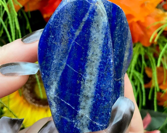 Lapis Lazuli Freeform Crystal ~ Large 6 oz. ~ 2 1/2" Long ~ Sparkling Deep Blue Color with Sparkling Pyrite~ Fast & Free Shipping from U.S.A