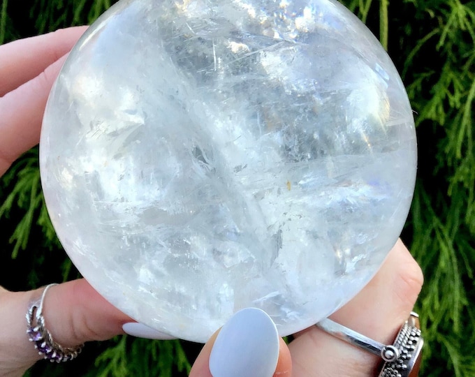 Clear Quartz Crystal Ball ~ 1 Lb. ~ 2 1/2" Wide Translucent Sphere ~ Red Sand Inclusions ~ Stunning Natural Home Decor Fast & Free Shipping