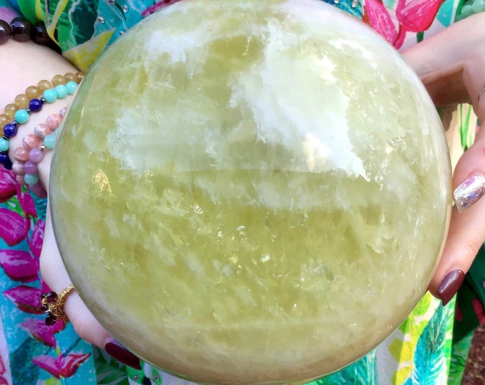 Citrine Crystal Ball ~ Large 9 lb. 14 oz. ~ 6" Wide ~ Natural Sunshine Yellow Color ~ Solar Plexus Chakra, Reiki Altar, Metaphysical Decor ~