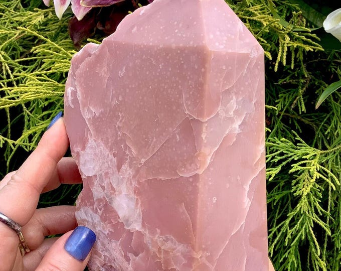 Pink Opal Crystal Generator: Sparkling Altar Display Stone, 6" Tall