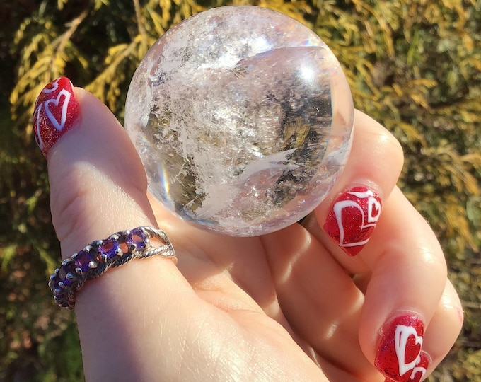 Ultra Clear Quartz Crystal Ball ~ 4 oz. ~ 1 1/2" Wide Sphere ~ Sparkling Rainbow Inclusions ~ Home Decor Display ~ Fast Shipping from U.S.A.