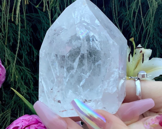Clear Quartz Crystal Generator ~ 10 oz. ~ 2 1/2" Tall Tower ~ Ultra Sparkling Silver Flash Inclusions ~ "Fire and Ice" Quartz, Fast Shipping